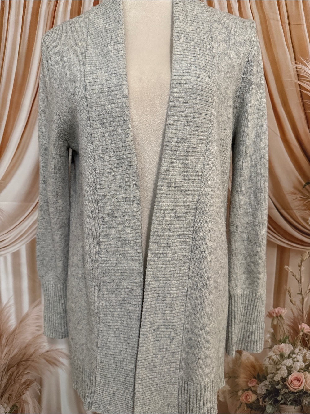 J. Crew Heather Gray Open-Front Ribbed Shawl Cardigan